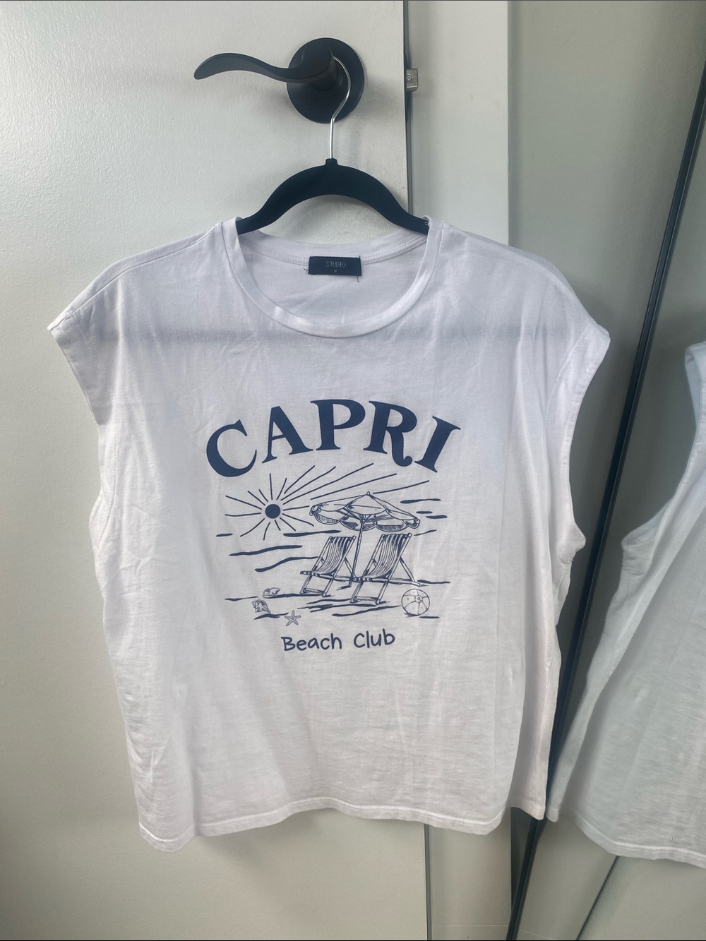 Studio White Tee with Black Neck Label
